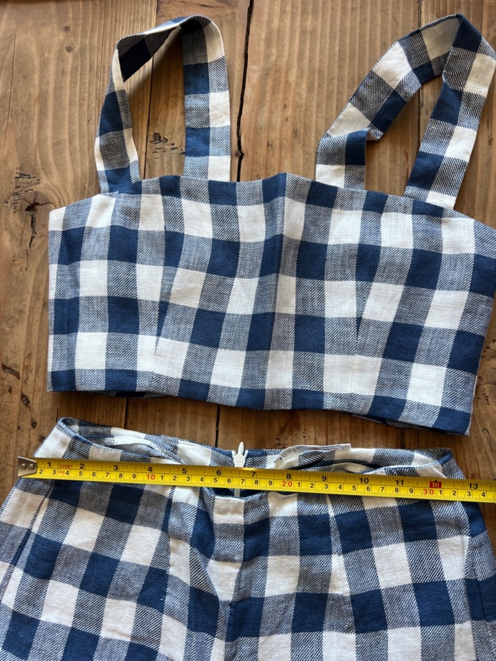 Reformation Blue and White Gingham Two-Piece Linen Top & Pant Set (Size S) - Picture 4 of 7